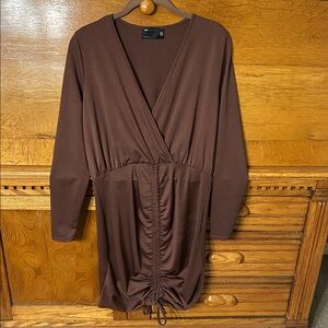 ASOS Design Long Sleeve Bodycon Dress Chocolate Brown Ruched Cocktail Feminine